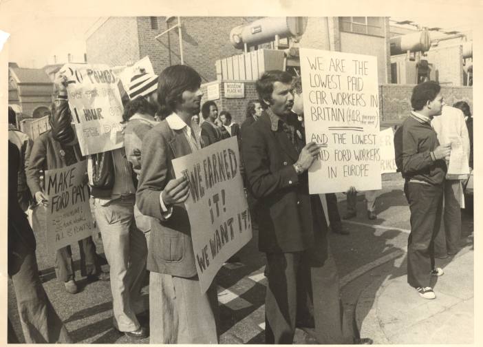 Ford workers protesting with placards 1978